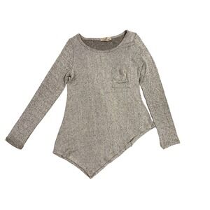 Vintage Havana Grey Speckled Asymmetrical Hem Long Sleeve Zipper Back Top L